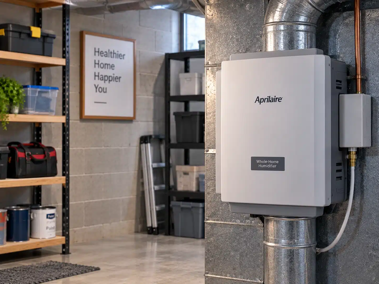 Whole-house humidifier unit installed on a furnace duct